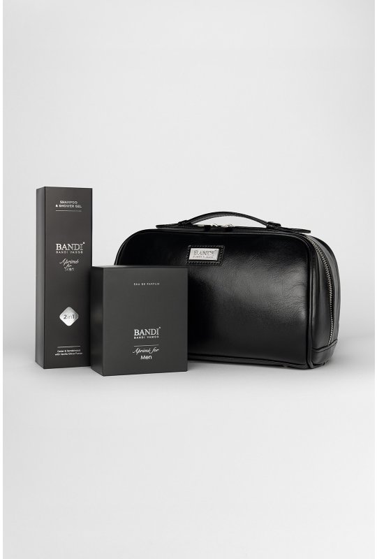 Set pánskej parfumovanej vody a sprchovacieho gélu 2v1 Aprimé for Men v koženej kozmetickej taške