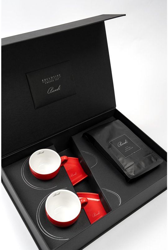 Porcelánové šálky s kávou BANDI, Rosso, v darčekovom boxe