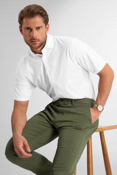 Pánska košeľa s krátkym rukávom BANDI, model REGULAR LEGERO Bianco