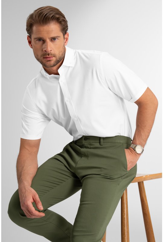 Pánska košeľa s krátkym rukávom BANDI, model REGULAR LEGERO Bianco